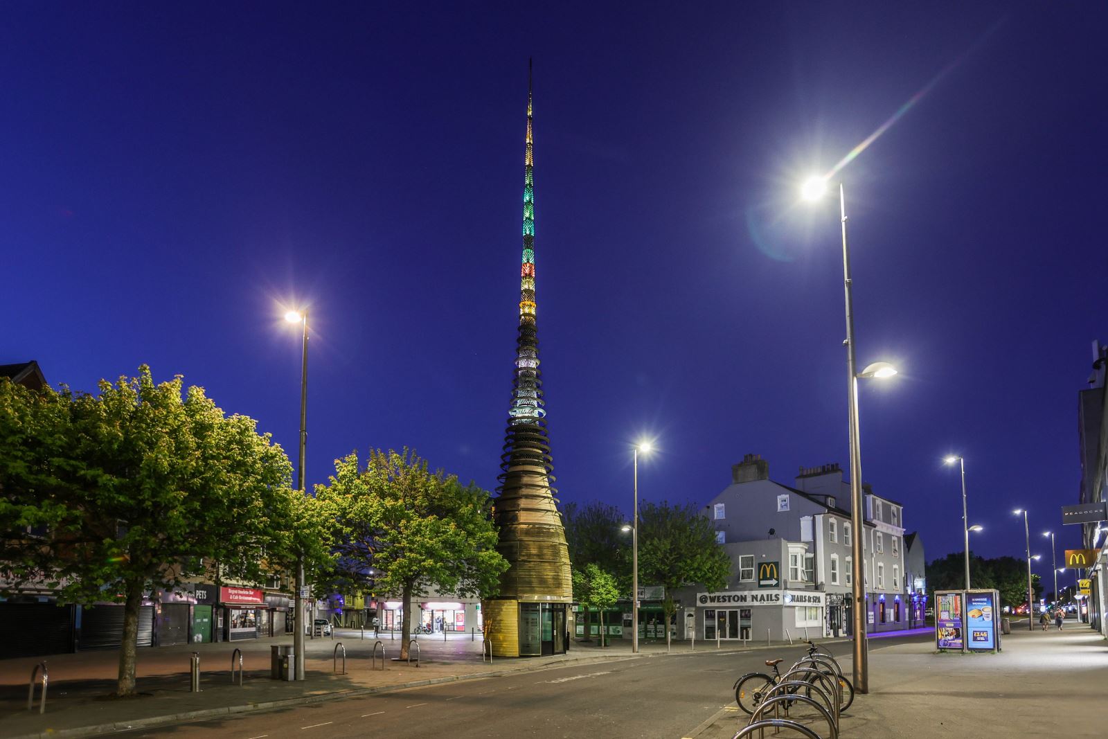 The Silica Tower, Weston-super-Mare lit up at night